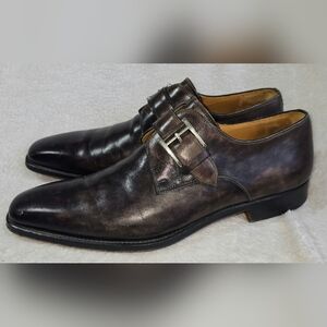 Magnanni Mens 10M Marco Monk Strap Loafer Dress Shoe Brown Leather Formal Buckle